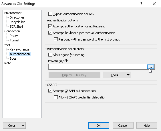 Find SSH -> Authentication Advanced